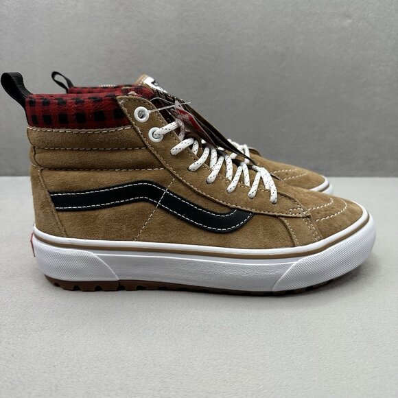VANS Sk8-Hi MTE-1 Womens Size 7 Shoes Brown Plaid Suede Sneaker Boot Skate NEW - Picture 1 of 8